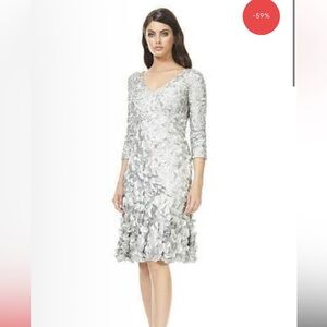 Theia Petal Accent V-Neck Cocktail Dress in Silver